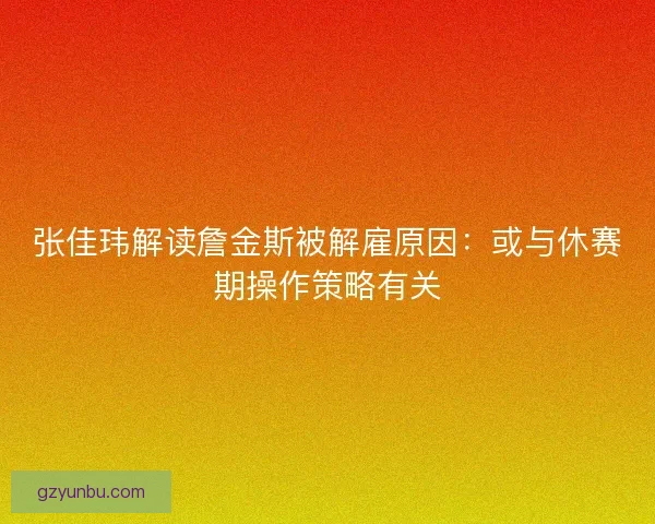 张佳玮解读詹金斯被解雇原因：或与休赛期操作策略有关
