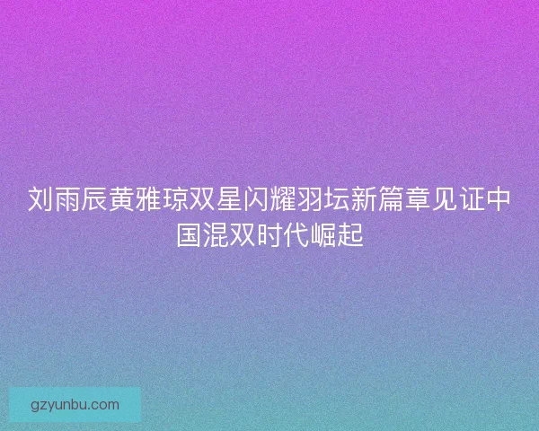 刘雨辰黄雅琼双星闪耀羽坛新篇章见证中国混双时代崛起